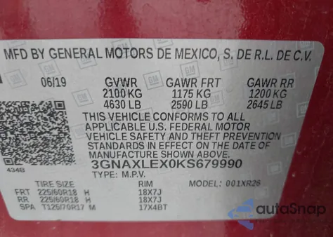 2019 Chevrolet Equinox Lt from USA, damaged, VIN 3GNAXLEX0KS679990